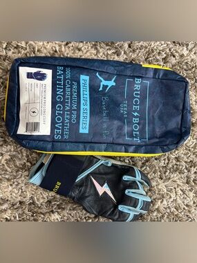 Bruce Bolt Phillips Series Batting Glove Black and Light Blue LEFT HAND ONLY!